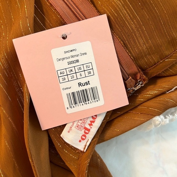 NWT,SHOWPO.,DANGEROUS WOMAN MAXI DRESS - PLUNGE THIGH SPLIT DRESS IN RUST,SIZE 6 - Picture 10 of 16